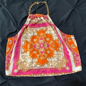 Rachel Zoe Orange & Fuchsia Baroque Scarf Halter Top